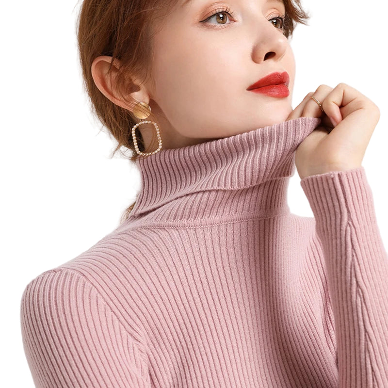 Dame Turtleneck Genser Strikket Ullblanding Myk 19