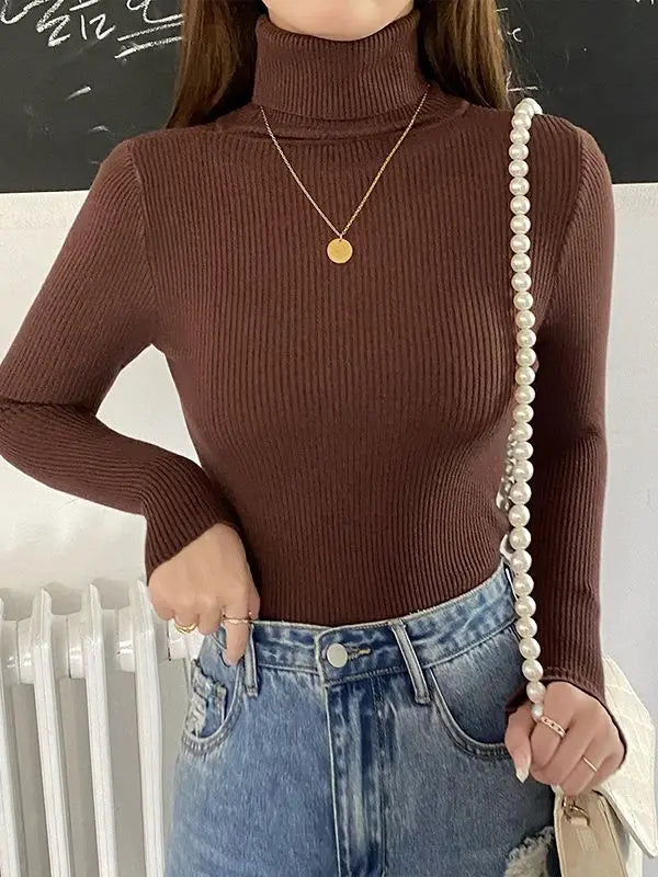 Dame Turtleneck Genser Strikket Ullblanding Myk 20