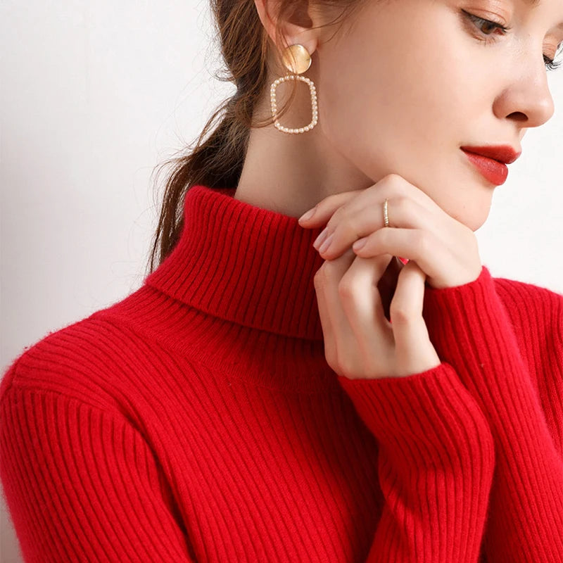 Dame Turtleneck Genser Strikket Ullblanding Myk 24
