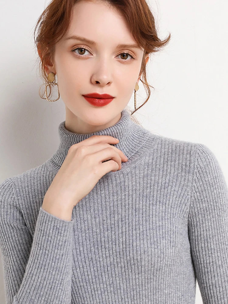 Dame Turtleneck Genser Strikket Ullblanding Myk 25