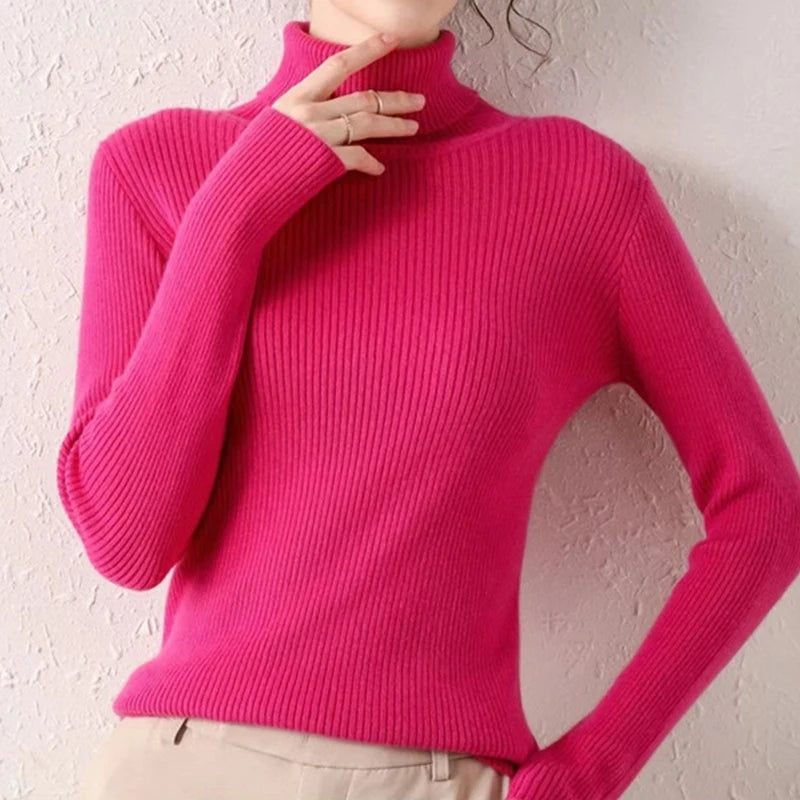 Dame Turtleneck Genser Strikket Ullblanding Myk 26