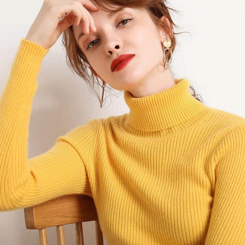Dame Turtleneck Genser Strikket Ullblanding Myk 9