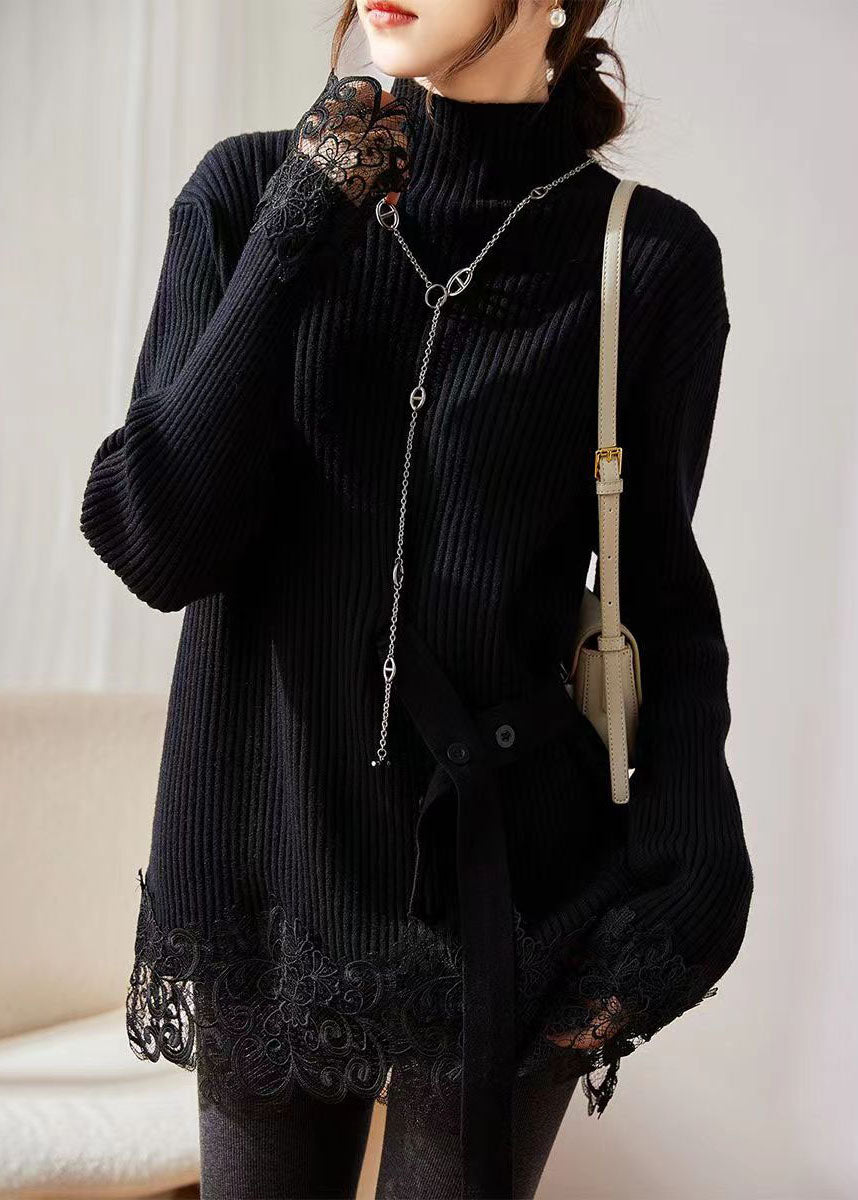 Dame Turtleneck Genser med Blonder og Patchwork 1