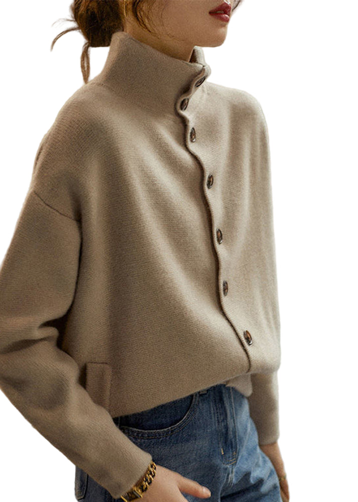 Dame Turtleneck Genser med Knapp og Lange Ermer 0