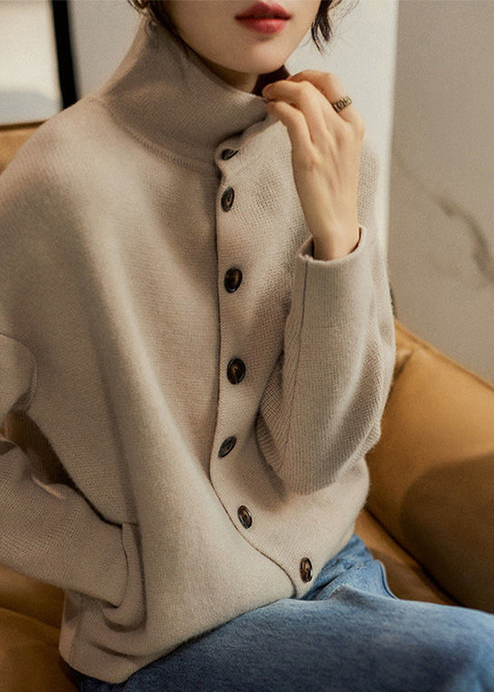 Dame Turtleneck Genser med Knapp og Lange Ermer 1