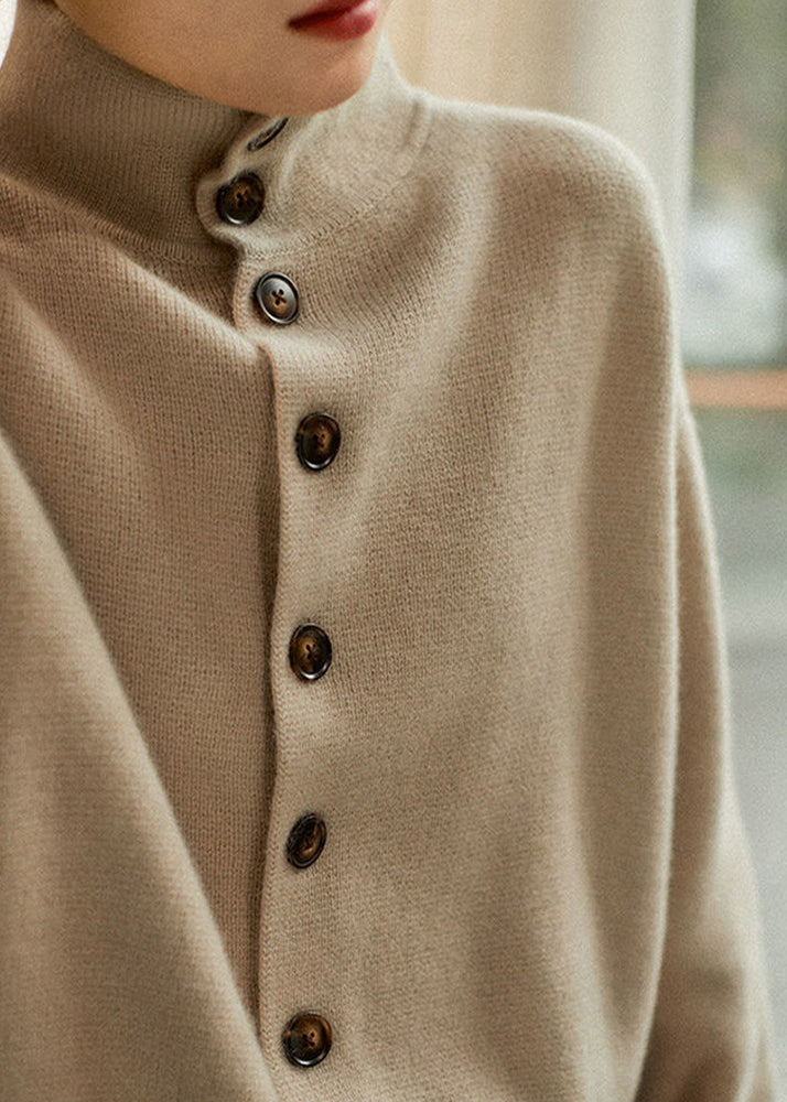 Dame Turtleneck Genser med Knapp og Lange Ermer 2