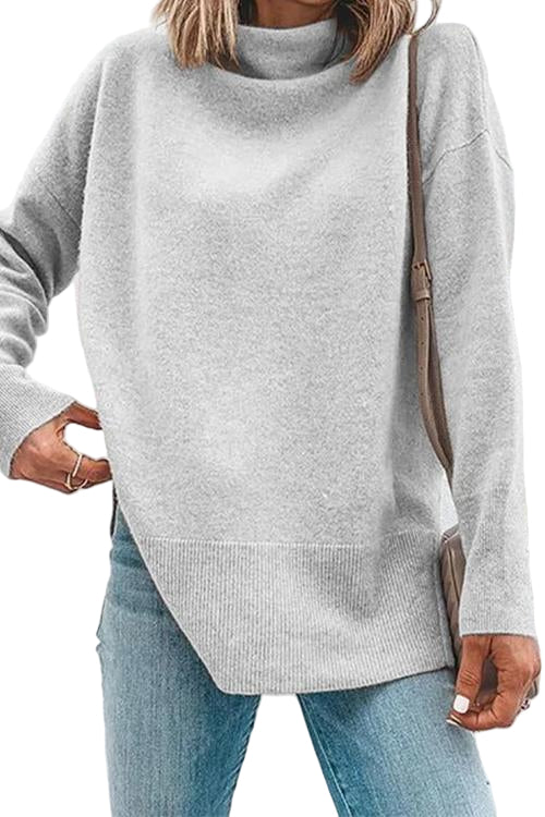 Dame Turtleneck Langermet Topp med Side Splitt 0