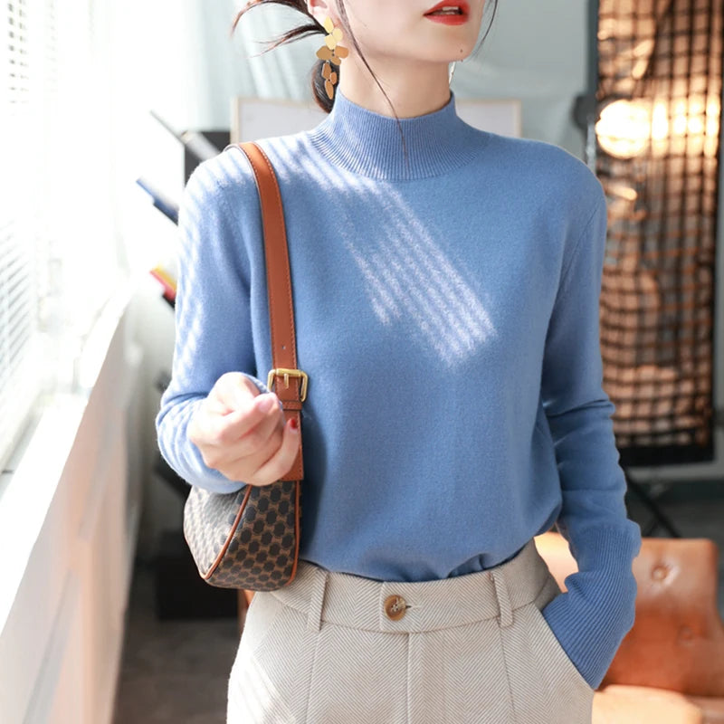 Dame Turtleneck Pullover Strikket Genser Langermet Materiale 12