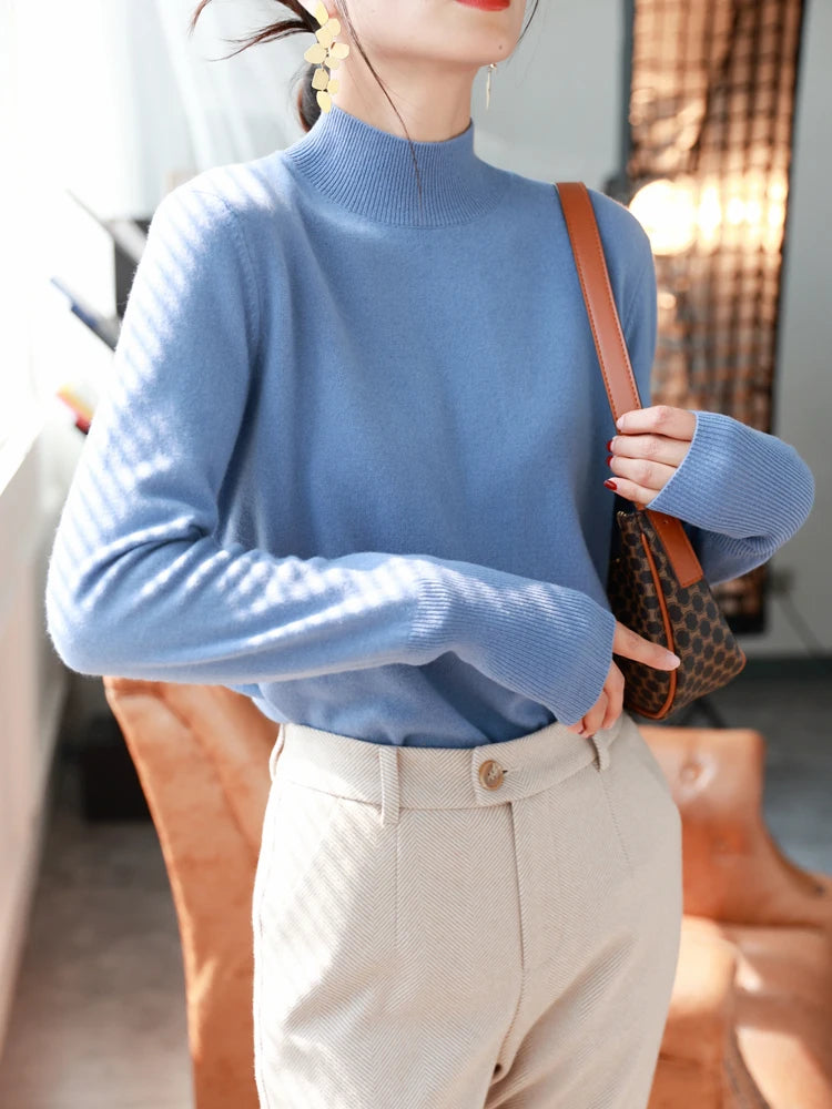 Dame Turtleneck Pullover Strikket Genser Langermet Materiale 5