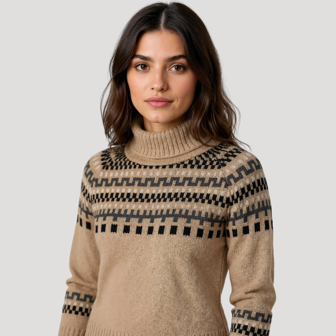 Dame Turtleneck Strikkegenser med Mønster 1