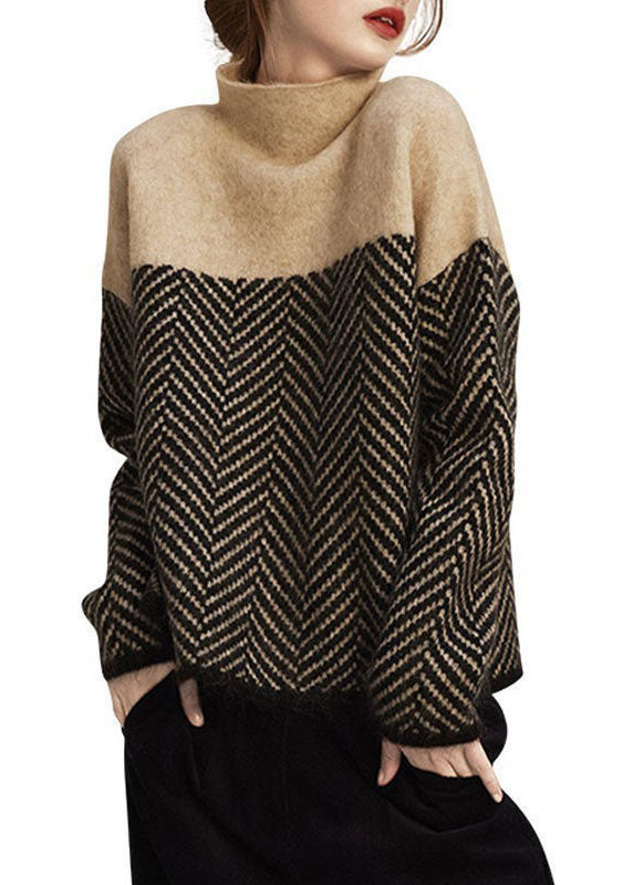 Dame Turtleneck Strikket Genser med Fargeblokk 1