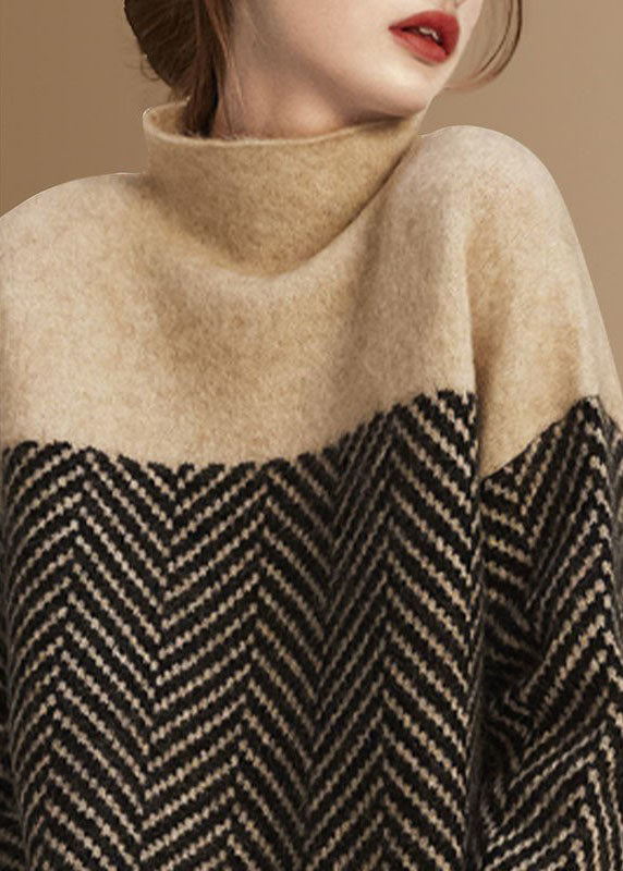 Dame Turtleneck Strikket Genser med Fargeblokk 2