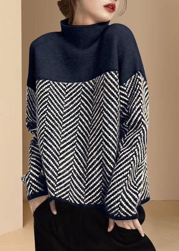Dame Turtleneck Strikket Genser med Fargeblokk 5