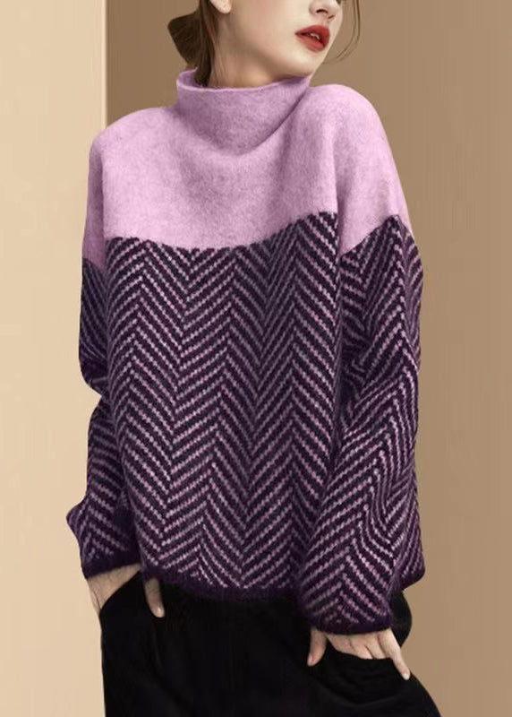 Dame Turtleneck Strikket Genser med Fargeblokk 6