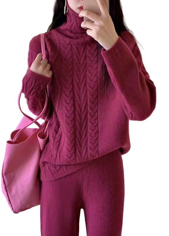 Dame Turtleneck Strikket Sett med Patchwork 0