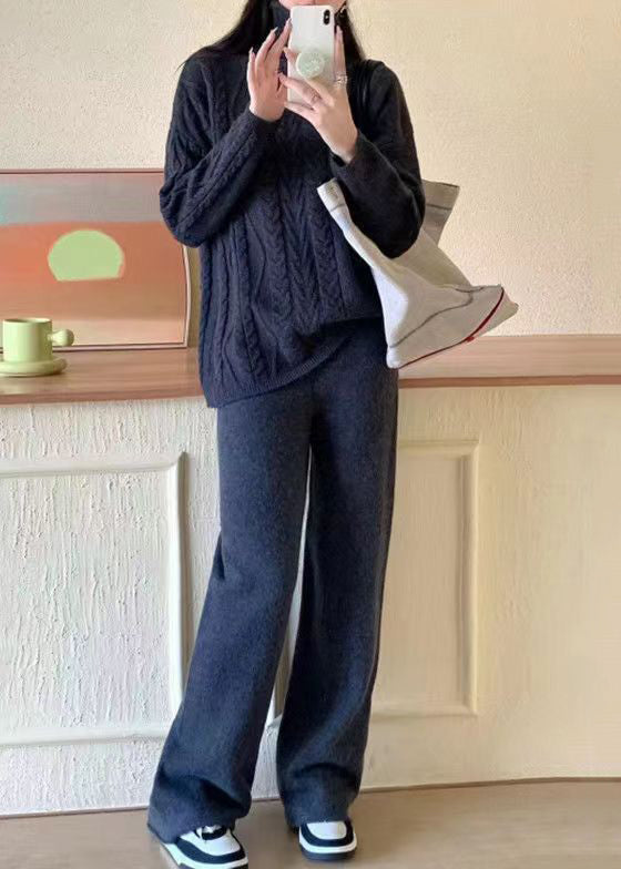Dame Turtleneck Strikket Sett med Patchwork 1