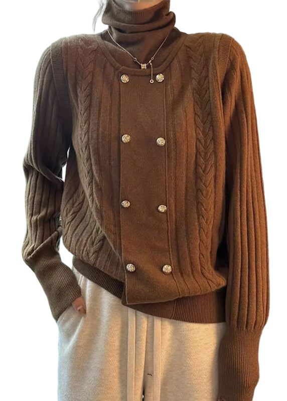 Dame Turtleneck Strikket Topp med Patchwork 1