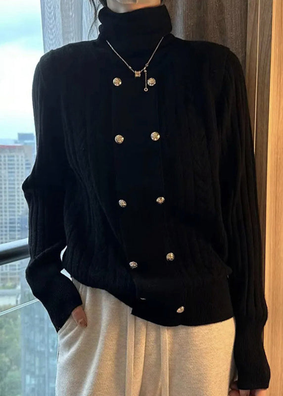 Dame Turtleneck Strikket Topp med Patchwork 3