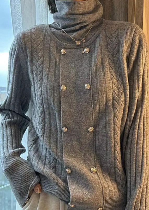 Dame Turtleneck Strikket Topp med Patchwork 4