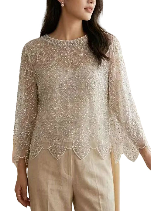 Dame Tyll Topp Brodert med Perler 0