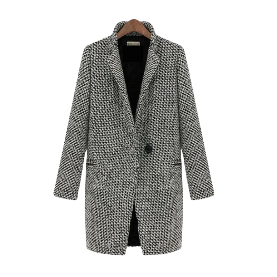 Dame Ull Vinterfrakk med Houndstooth Mønster 0