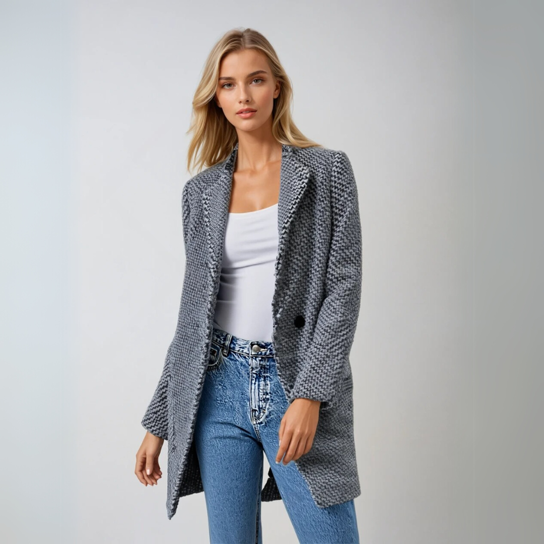 Dame Ull Vinterfrakk med Houndstooth Mønster 1