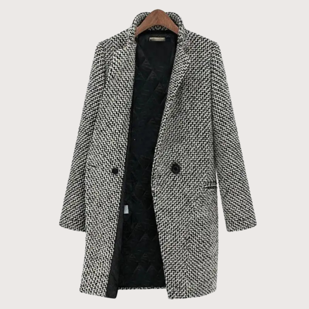 Dame Ull Vinterfrakk med Houndstooth Mønster 3