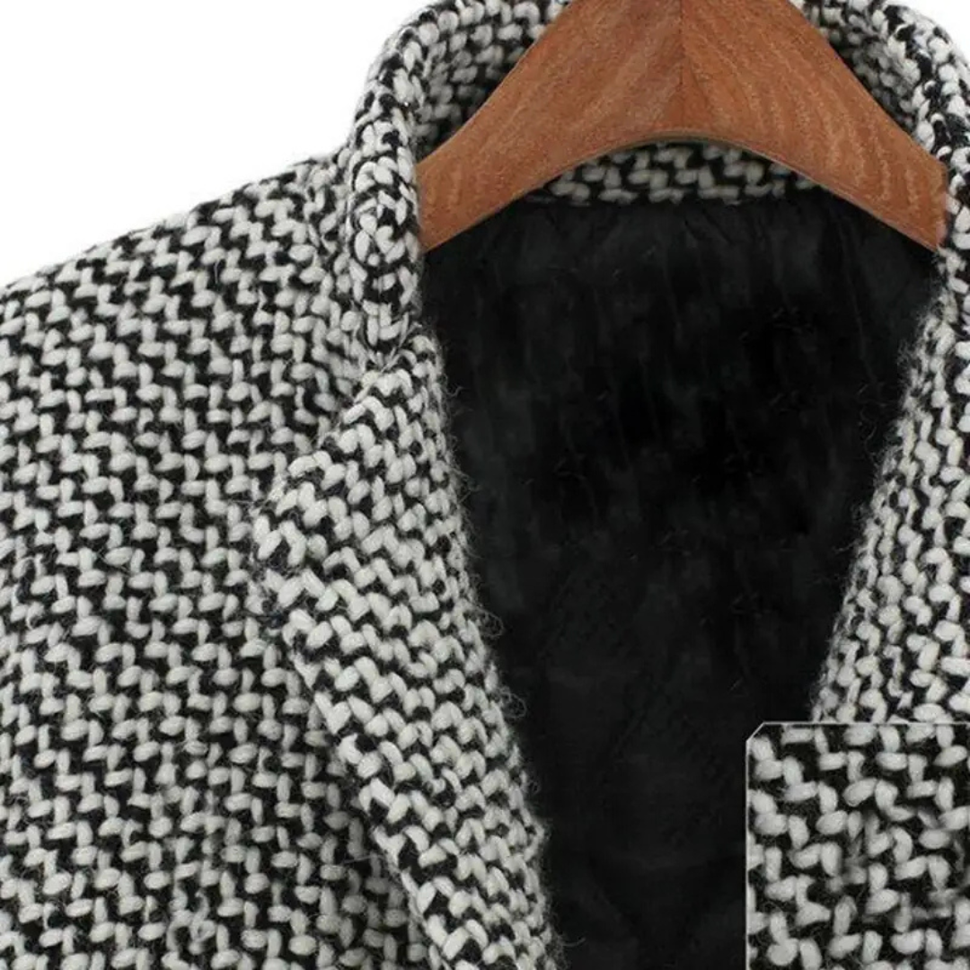 Dame Ull Vinterfrakk med Houndstooth Mønster 5
