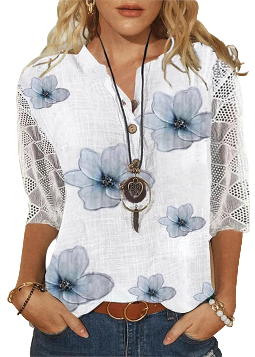 Dame V-hals Blonder Patchwork Skjorte 0