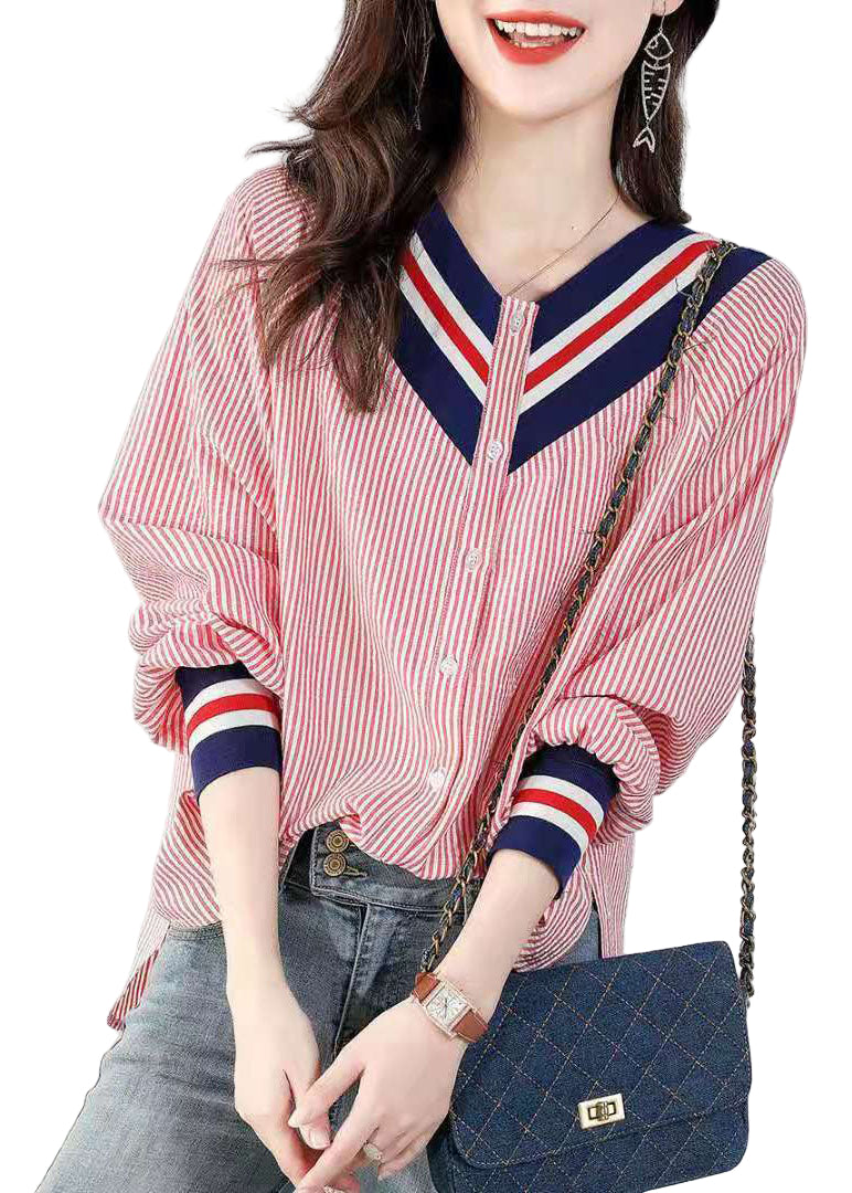 Dame V-hals Bluse Stripete 0