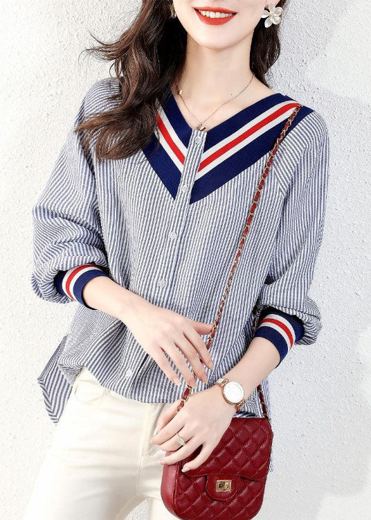 Dame V-hals Bluse Stripete 1