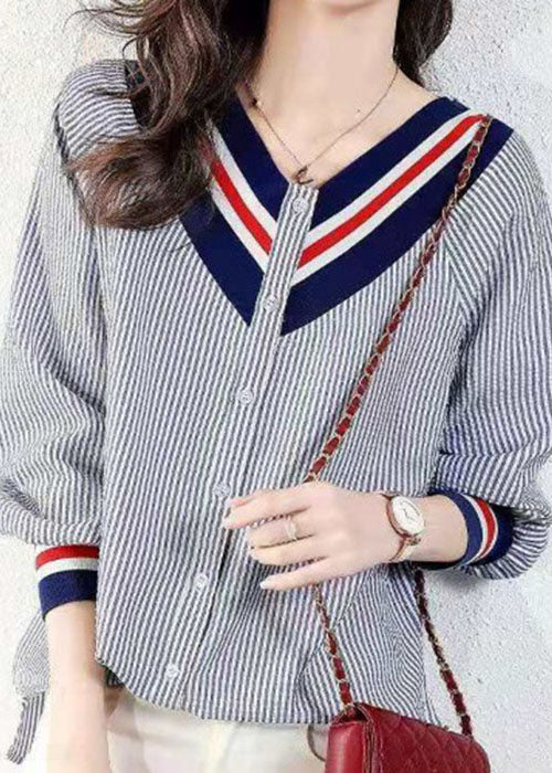 Dame V-hals Bluse Stripete 3