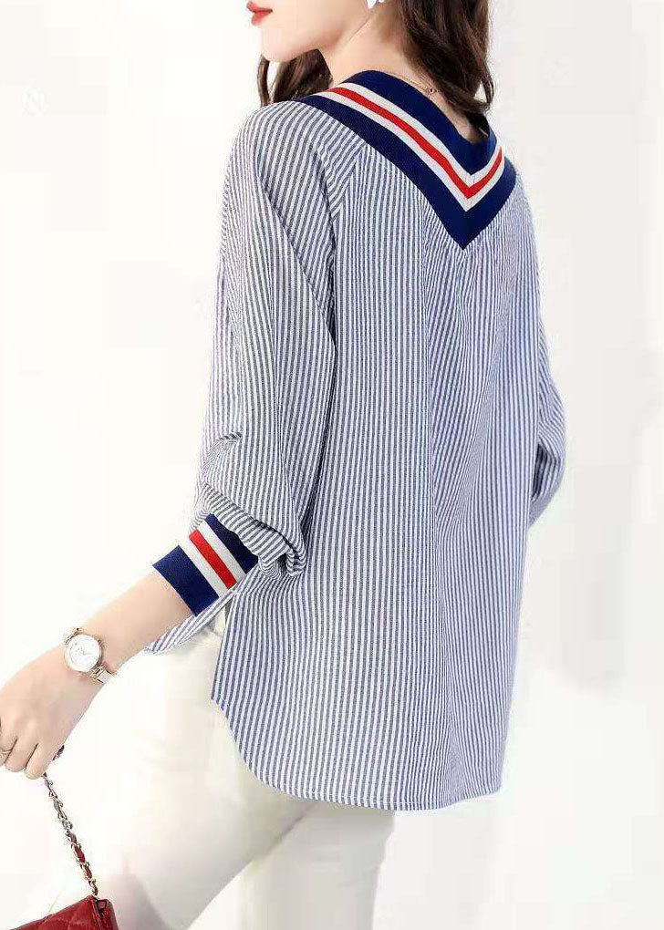 Dame V-hals Bluse Stripete 4