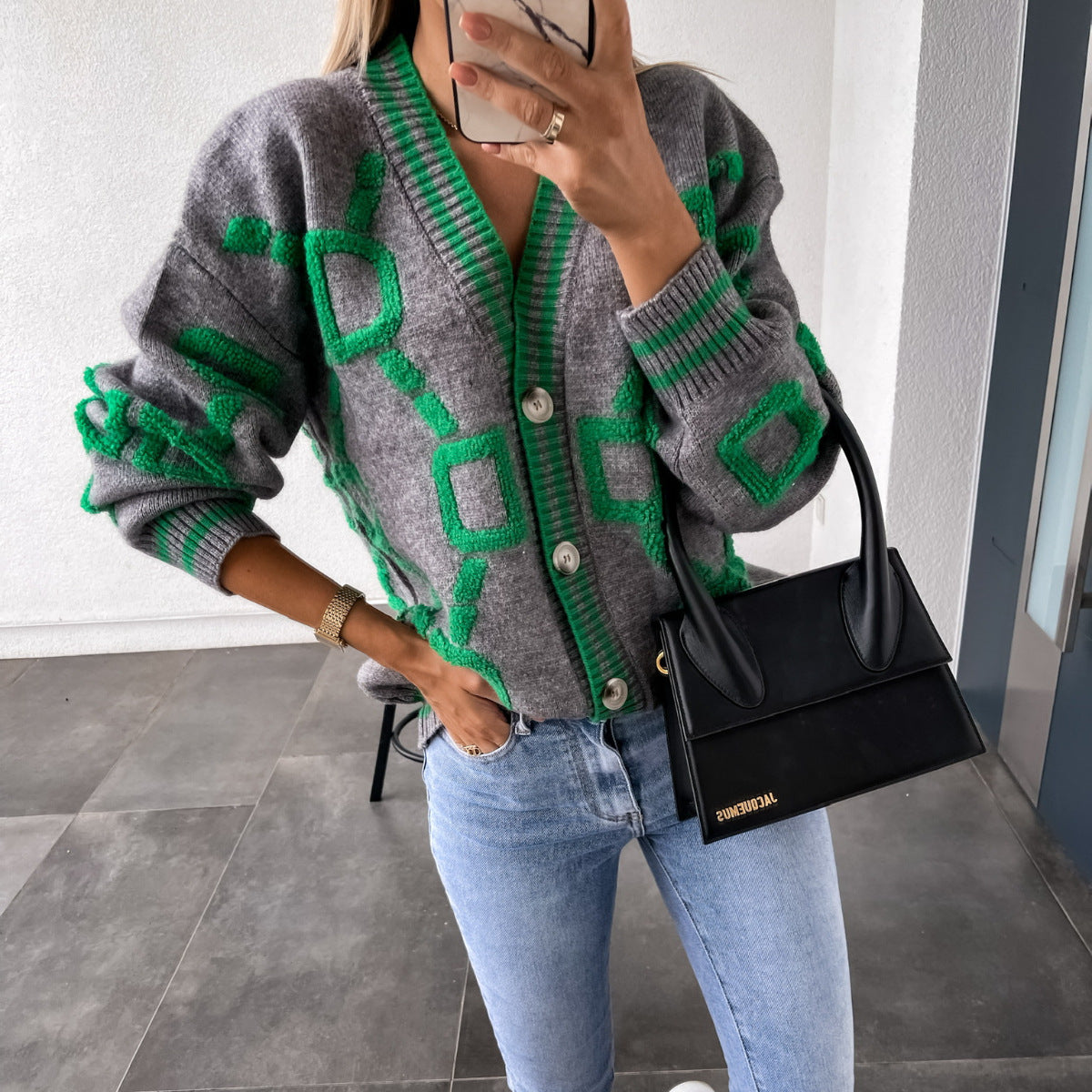 Dame V-hals Cardigan Uformell Stil 10