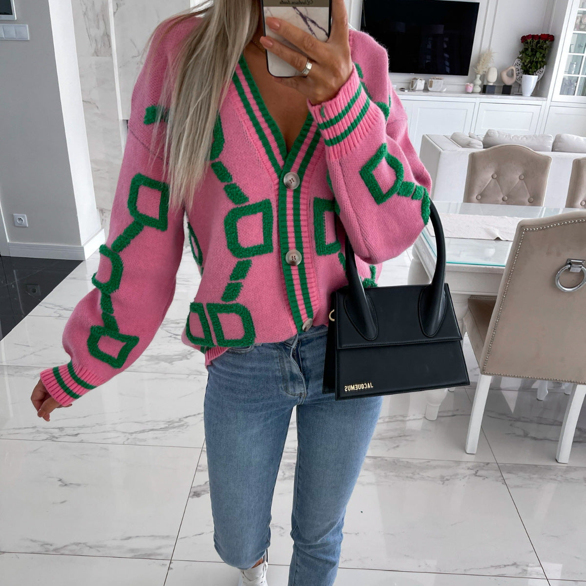 Dame V-hals Cardigan Uformell Stil 2