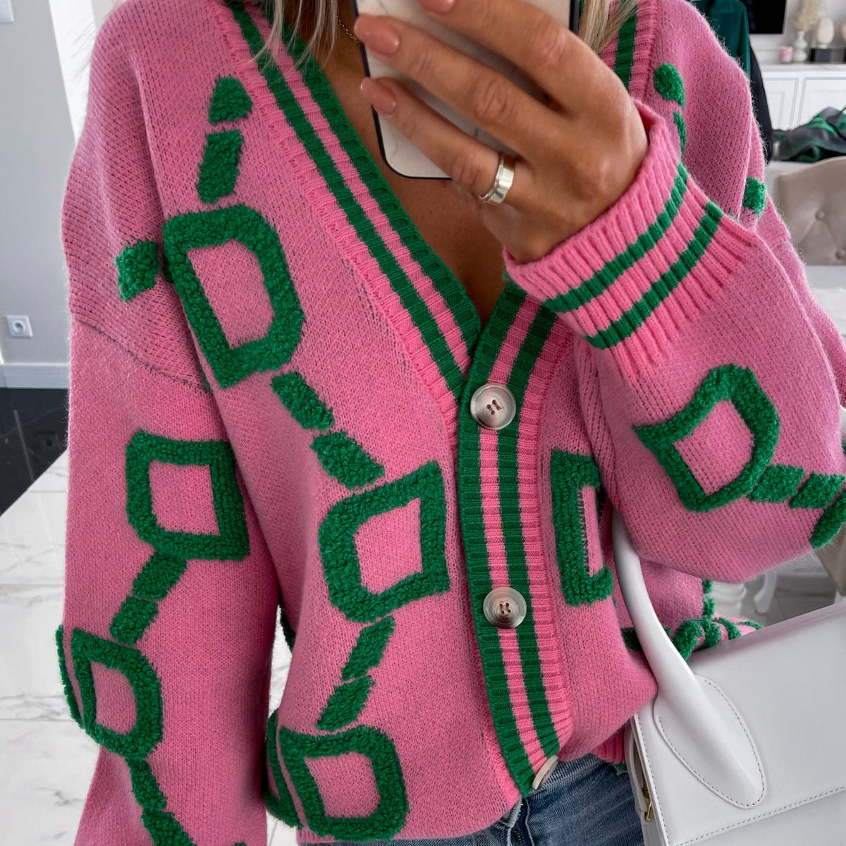Dame V-hals Cardigan Uformell Stil 4