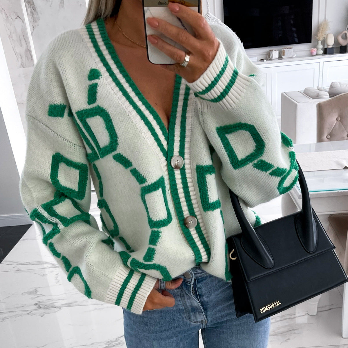 Dame V-hals Cardigan Uformell Stil 6