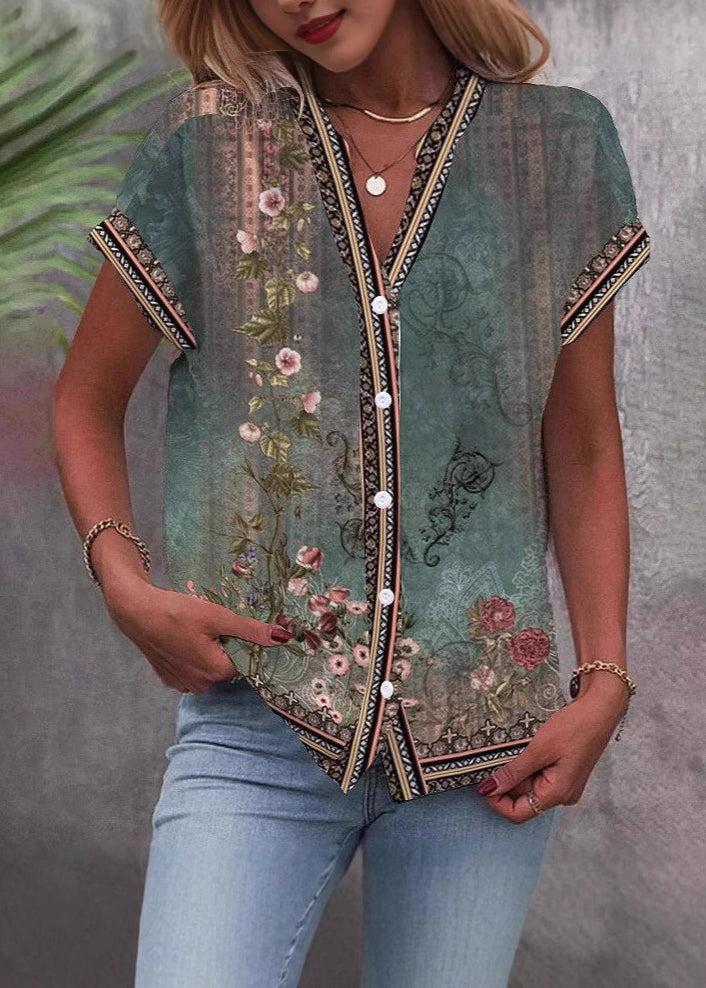 Dame V-hals Chiffonskjorte Sommer 4
