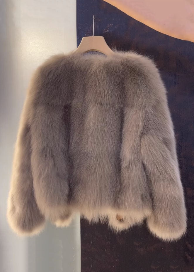 Dame V-hals Skinnfrakk med Pelsdetaljer 2