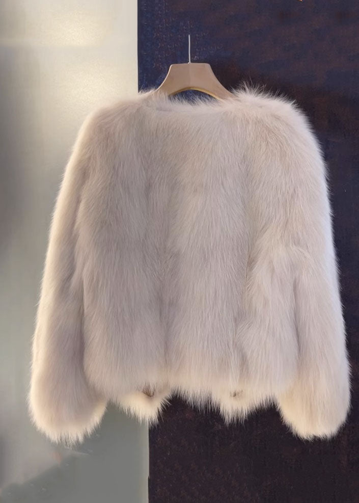 Dame V-hals Skinnfrakk med Pelsdetaljer 3