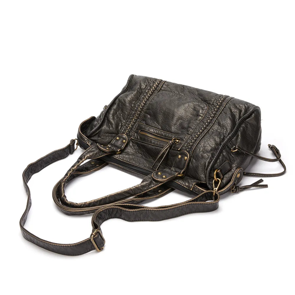Dame Vesker Vintage Stil Svart Med Romslig Design 7