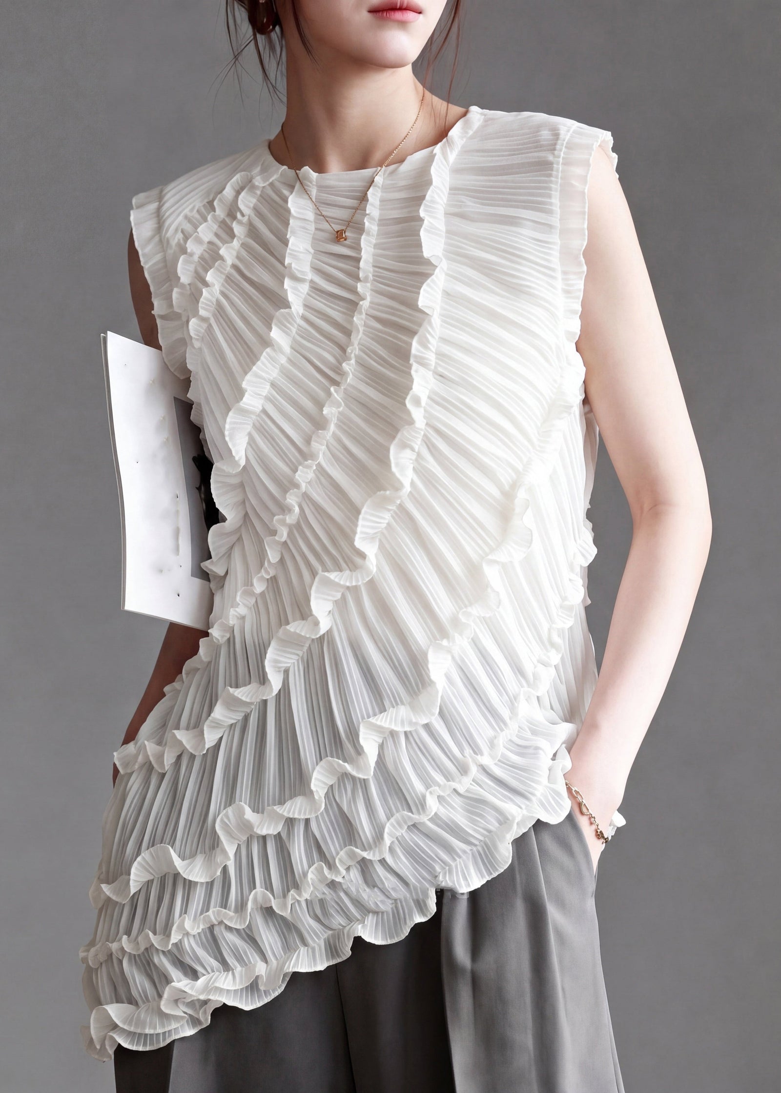 Dame Vest Asymmetrisk med Rysjer 0