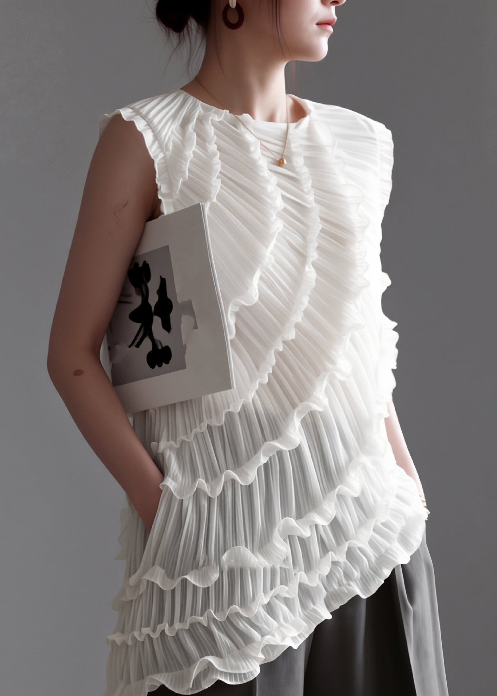 Dame Vest Asymmetrisk med Rysjer 1