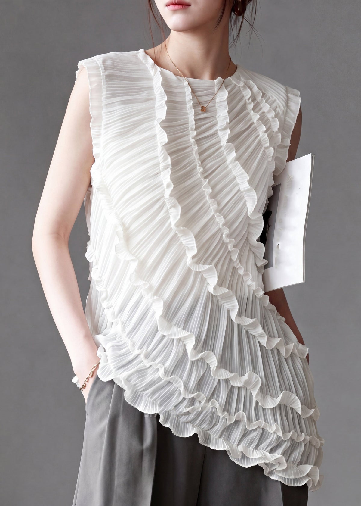 Dame Vest Asymmetrisk med Rysjer 2