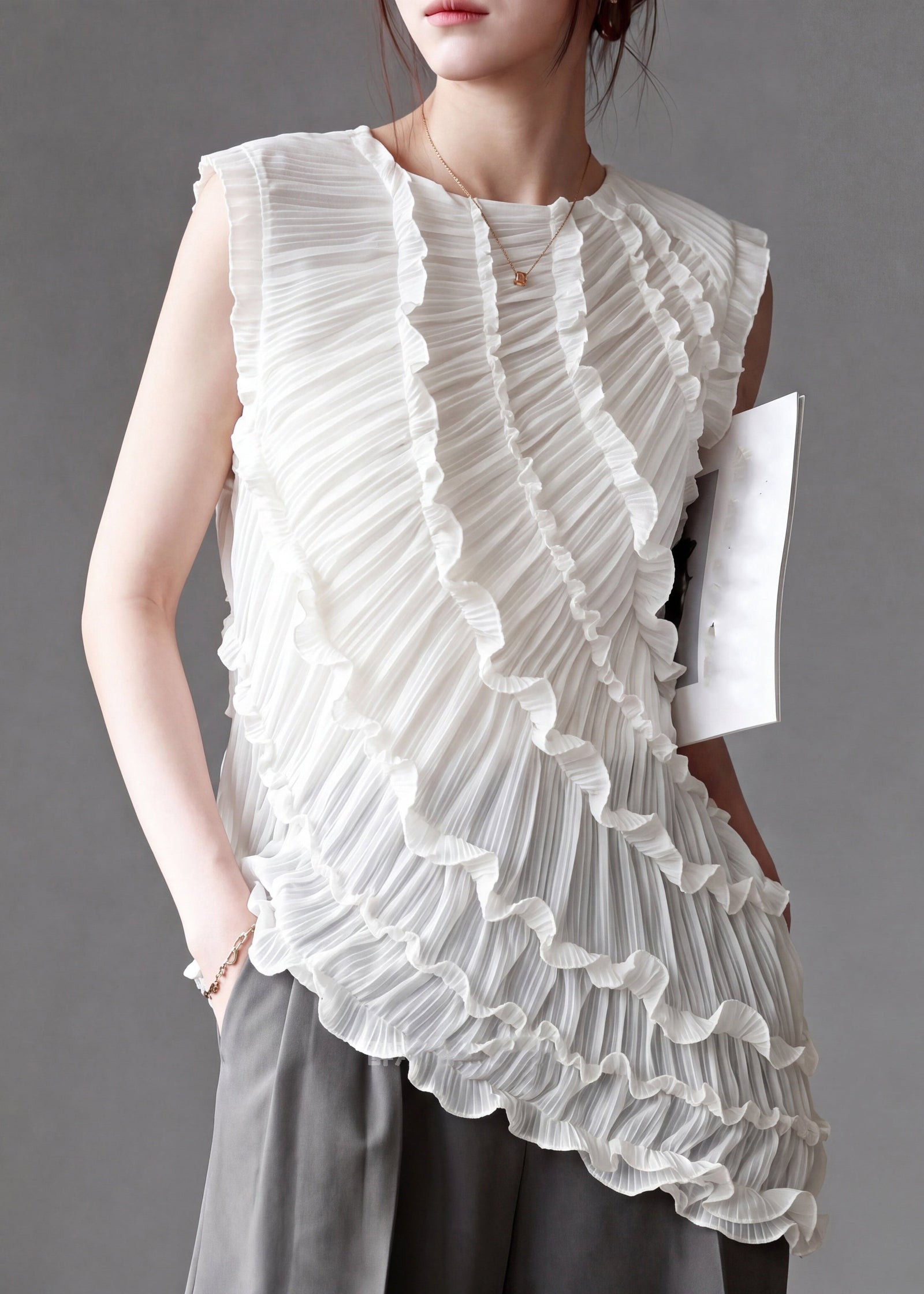 Dame Vest Asymmetrisk med Rysjer 2