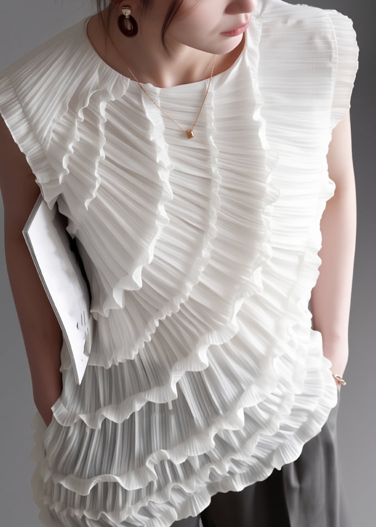 Dame Vest Asymmetrisk med Rysjer 3