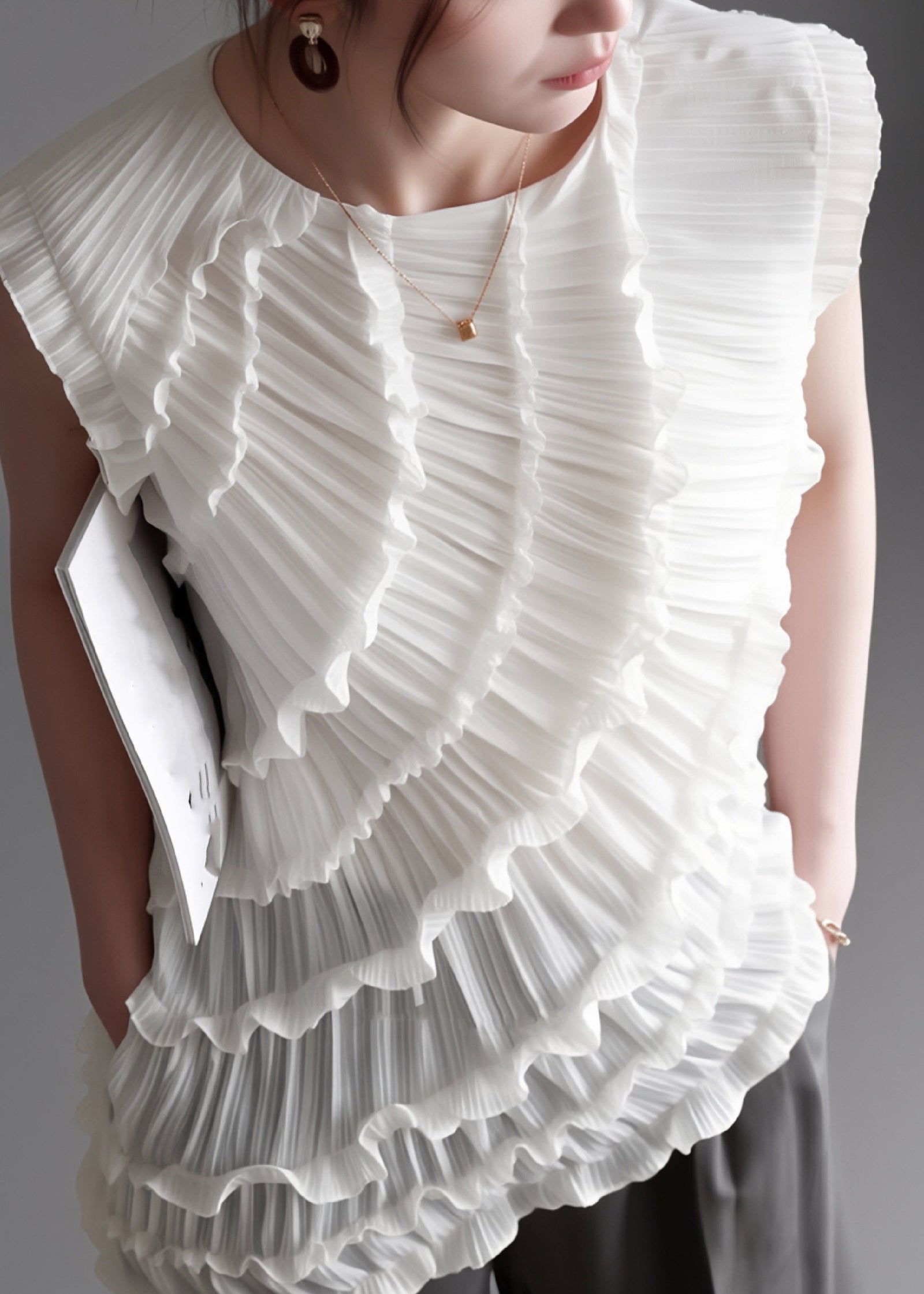 Dame Vest Asymmetrisk med Rysjer 3