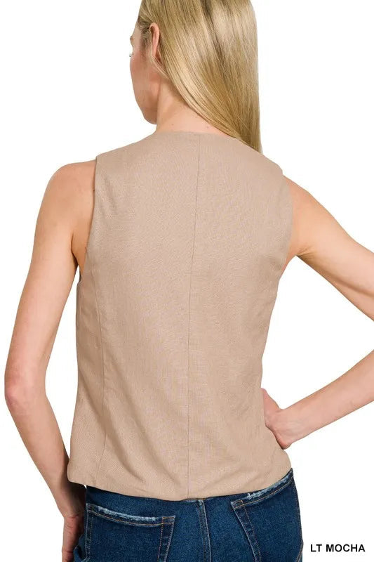 Dame Vest Knappe Design Lin Rayon Bomull 3