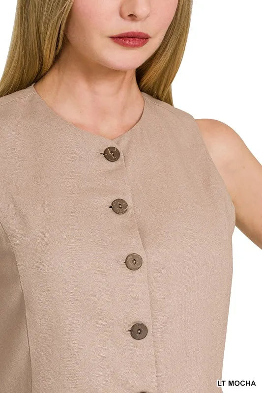 Dame Vest Knappe Design Lin Rayon Bomull 4