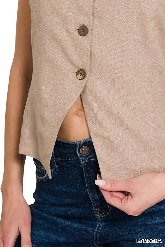 Dame Vest Knappe Design Lin Rayon Bomull 6